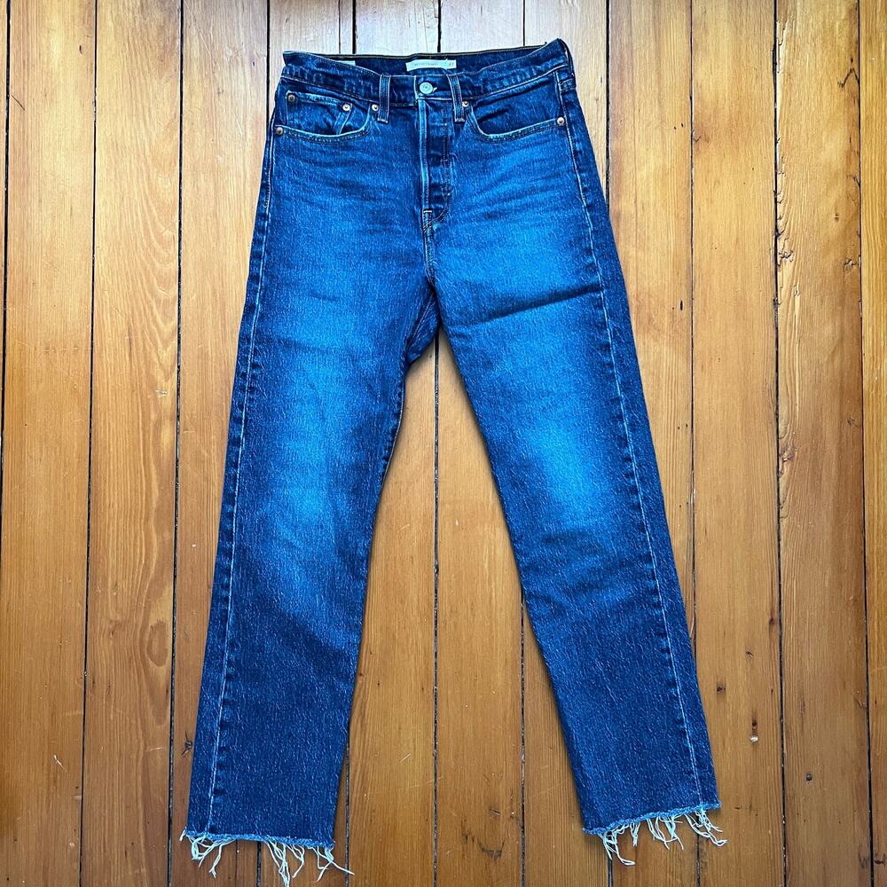 Levi's Women's Wedgie Straight Jeans Raw Hem Dark Wash 27 x 30